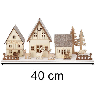 Christmas Scene Light-Up Houses | LED Wooden Winter Houses Ornament - 40cm