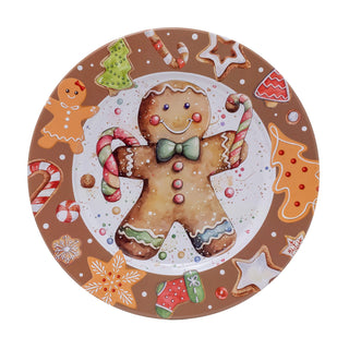 Gingerbread Christmas Tin Platter | Round Christmas Serving Tray Platter - 33cm