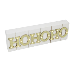 Light Up LED Gold Glitter Santa Ho Ho Ho Wooden Block Christmas Decoration