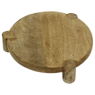Set of 3 Round Mango Wood Serving Platters, Raised Serving Boards