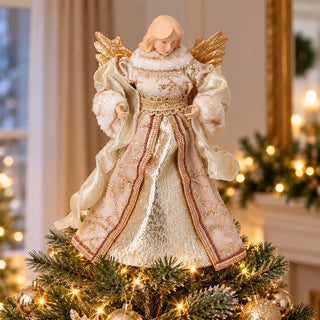 Angel Christmas Tree Topper, 30cm Traditional Festive Angel with Gold Wings