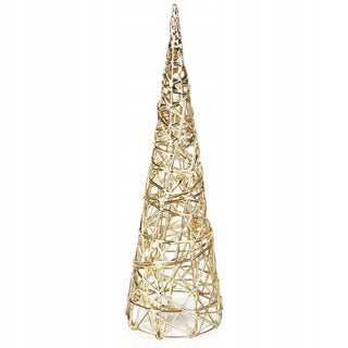 Gold LED Cone Christmas Tree Decoration 40cm, Battery Operated Timer