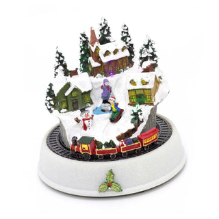 Light Up LED Animated Christmas Village Ornament | Christmas Scene With Moving Train Xmas Model Village | Design Varies One Supplied