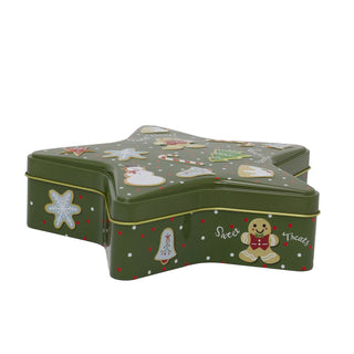 Green Star Christmas Tin Storage Boxes | Cookie Biscuit Tin Star Gift Box 19cm
