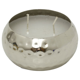 Hammered Two-Wick Candle in Silver Metal Holder, Unscented, 200g Wax Fill, 10 cm