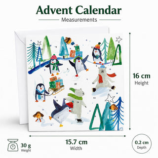 Wintertime Fun Christmas Advent Calendar Greetings Card, Winter Wildlife Design