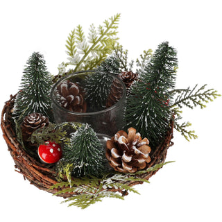 Christmas Tree Tealight Candle Holder | Pinecone & Toadstool Centrepiece - 12cm