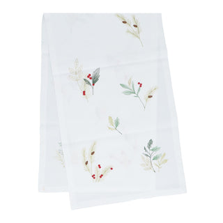 Embroidered Sprigs Christmas Table Runner, Gisela Graham 140cm x 40cm