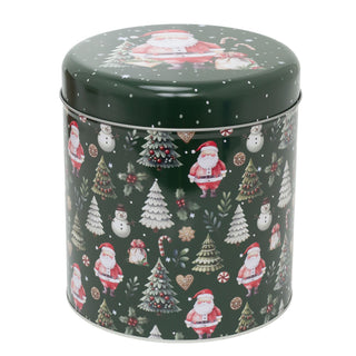 Set of 2 Round Christmas Tins | 2-piece Festive Red & Green Nesting Tins