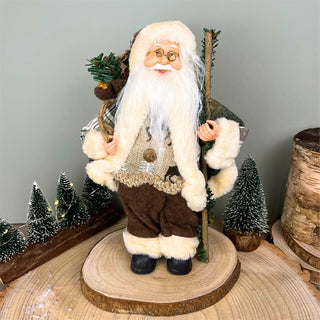 Green Plaid Santa Claus Figurine | Standing Father Christmas Ornament - 30cm