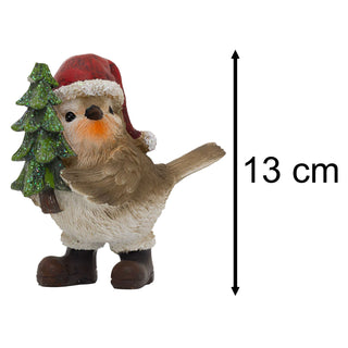 Robin Holding Tree Christmas Ornament | Festive Robin in Santa Hat Figurine 13cm
