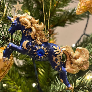 Blue & Gold Unicorn Christmas Bauble | Unicorn Christmas Tree Ornament - 10cm