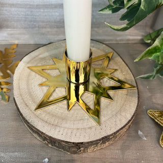 Gold Metal Christmas Candlestick | Festive Snowflake Candle Holder - 11cm