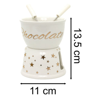 Chocolate Fondue Set | White Ceramic Tea Light Candle Fondue Pot with 2 Forks