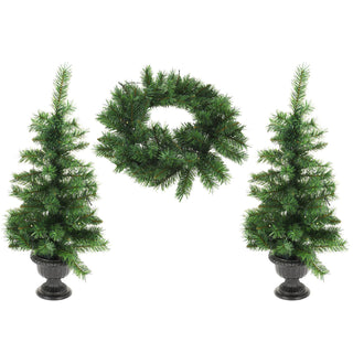 3 Piece Christmas Door Decoration 3ft Outdoor Pre Lit Christmas Tree Wreath Set | Porch LED Christmas Tree And Door Wreath | Outdoor Christmas Decorations