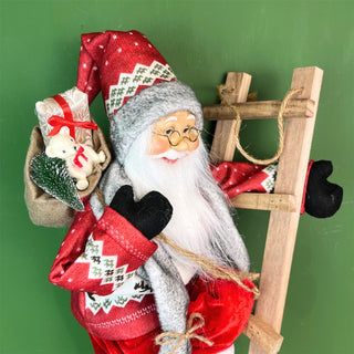 Santa on a Ladder Figurine | Traditional Climbing Father Christmas Decoration - 65cm