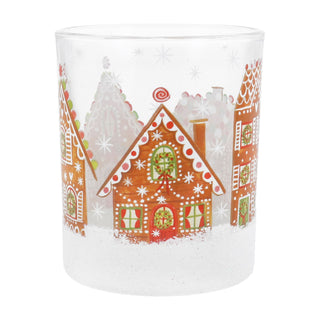 Gingerbread House Tealight Holder | Round Glass Christmas Candle Holder - 7cm