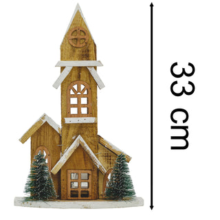 LED Wooden Christmas House with Trees | Light-Up Nordic House Ornament