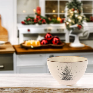 Stoneware Christmas Bowl Cream Speckled Festive Bowl with Christmas Motif 450ml