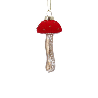 Red & Gold Toadstool Christmas Bauble | Glass Mushroom Tree Ornament - 9cm