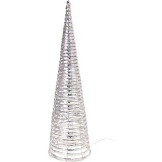Silver LED Cone Tree Ornament 60cm, 40 Warm White Lights Battery Operated