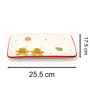 Ceramic Rectangle Christmas Gingerbread Plate Serving Dish Christmas Snack Plate