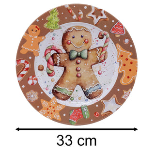 Gingerbread Christmas Tin Platter | Round Christmas Serving Tray Platter - 33cm