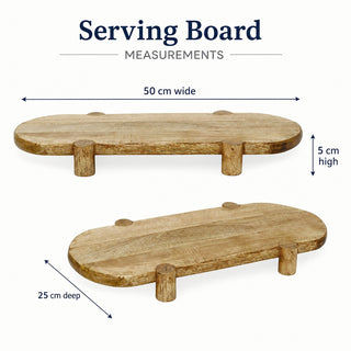 Mango Wood Serving Platter, Natural Raised Cheese Board with Feet 50 x 25 cm