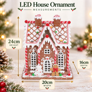 Light Up Gingerbread House, Gisela Graham Candy Cane Christmas Decoration 24cm
