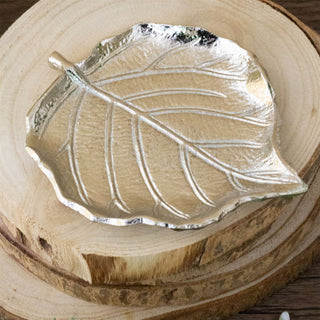 Silver Leaf Trinket Dish | Silver Aluminium Embossed Leaf Shaped Trinket Tray