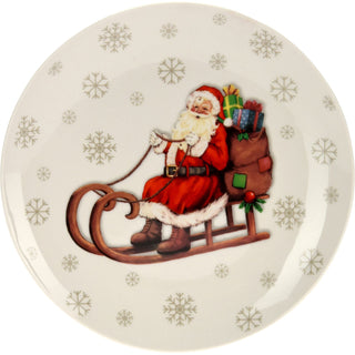 Ceramic Santa Claus Christmas Dinner Plate, 26.5cm Festive Snowflake Design