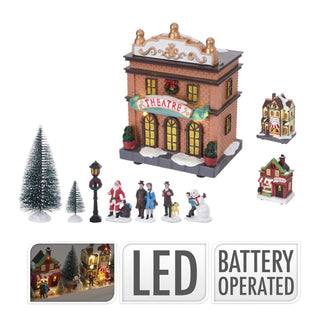 17 Piece LED Christmas Village Set Christmas Town Scene | Battery Operated Light Up Christmas Village | Illuminated Christmas Village Scene