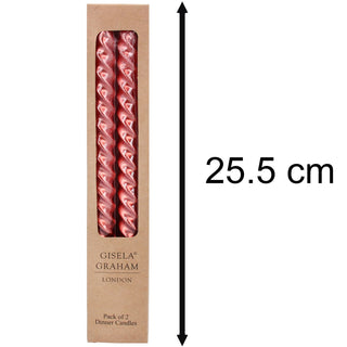 Pair of Metallic Red Twist Dinner Candles | 2 Christmas Taper Candles - 25cm