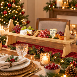 Wooden Christmas Tree Raised Serving Board with Festive Support Legs, 60cm Tray