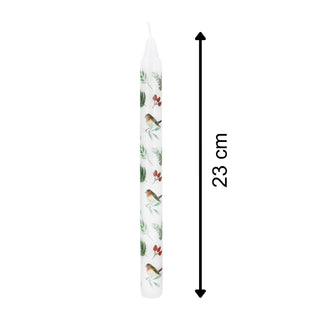 Robins & Rosehips Dinner Candle | Tall Unscented Taper Christmas Candle - 23cm