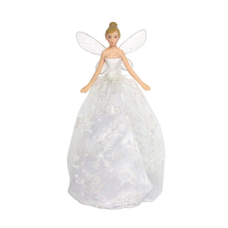 White Angel Christmas Tree Topper | Iridescent Fairy Angel Tree Ornament - 19cm