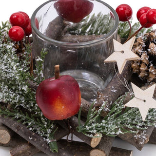 Traditional Pinecone & Berries Wooden Christmas Wreath Tealight Candle Holder