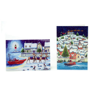 Pack of 20 RNLI Charity Christmas Greeting Cards | Lifeboats & Santa Designs