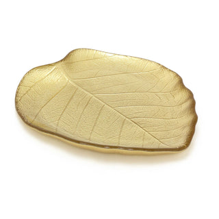 Gold Glass Leaf Trinket Dish | Botanical Vanity Plate Trinket Tray - 18x16cm