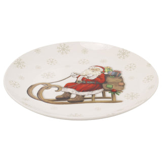 Ceramic Santa Claus Christmas Dinner Plate, 26.5cm Festive Snowflake Design