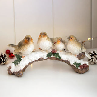Winter Birds on Snowy Branch Ornament | Four Birds Woodland Christmas Figurine