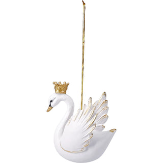 Hanging Swan Christmas Tree Decoration, 7.5cm White or Cream Gold Crown