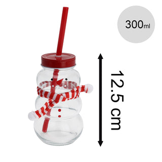 Snowman-Shaped Glass Drinking Jar with Lid and Straw | Christmas Mason Jar