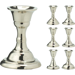 Silver Metal Candlestick | Silver Effect Short Candle Holder Stand - 8cm