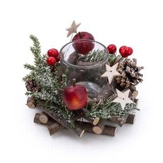 Traditional Pinecone & Berries Wooden Christmas Wreath Tealight Candle Holder