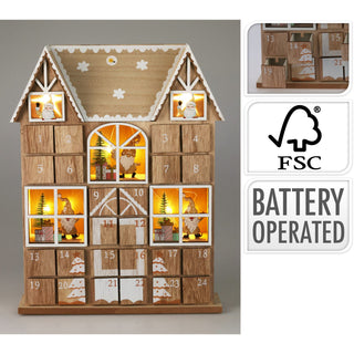 Wooden House Advent Calendar with 24 Drawers and LED Lights | Christmas Calendar