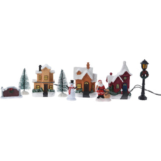 LED Christmas Village Set, 10-Piece Light Up Christmas Street Scene, Warm White