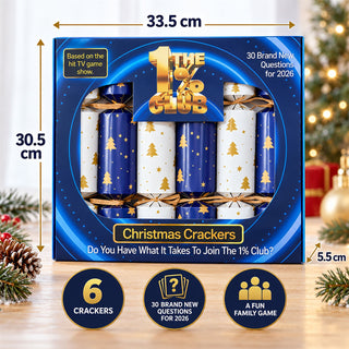 Set of 6 The 1% Club Christmas Crackers, 30cm Quiz Game with 30 Questions
