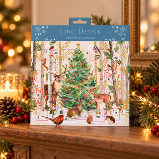 Festive Woodland Advent Calendar Greetings Card, 24 Door Card with Envelope
