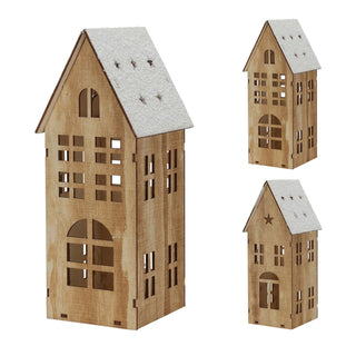 LED Wooden Christmas House | Light Up House Christmas Village Ornament - 25cm